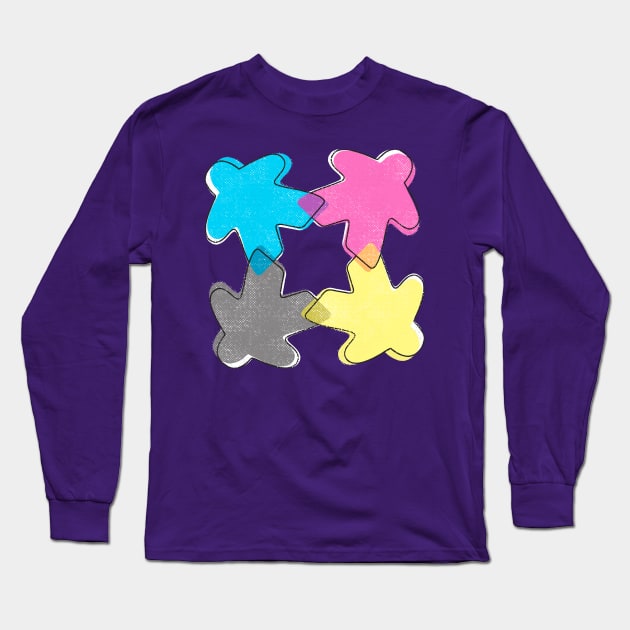 CMYK Meeple Long Sleeve T-Shirt by east coast meeple